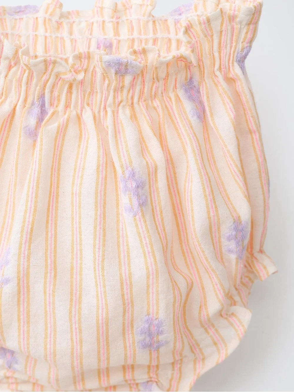 Zara Peach-Striped Bloomers with Lavender Floral Dots